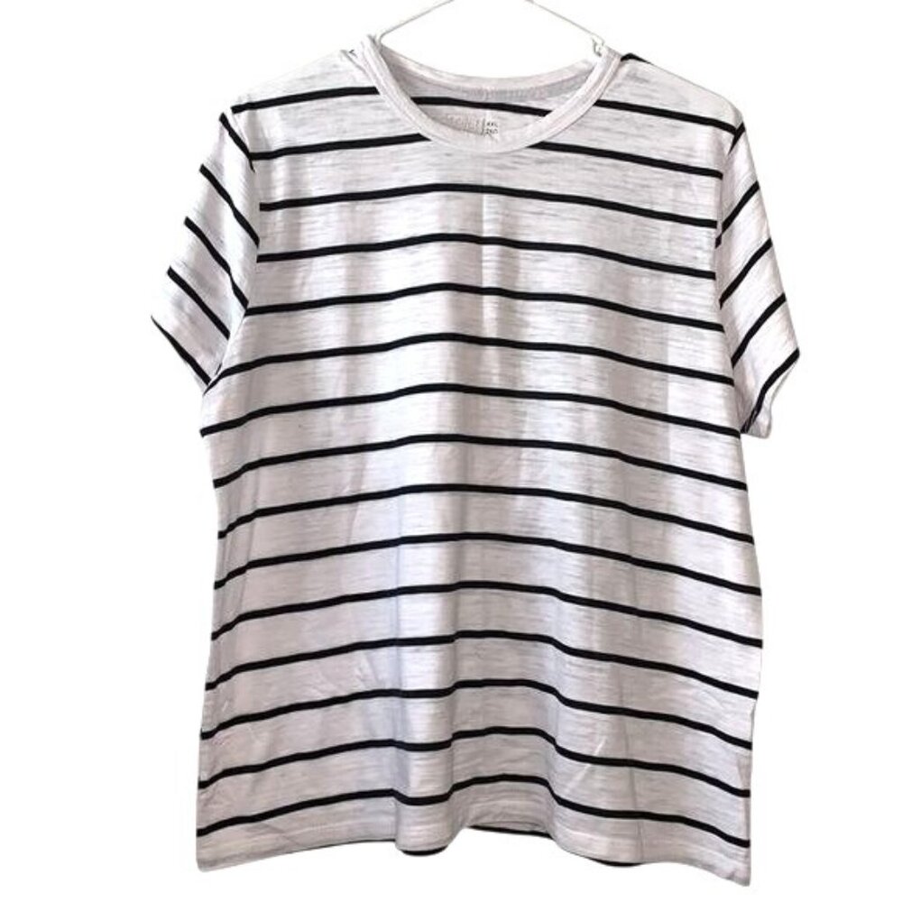 Time And Tru White & Black Striped Short Sleeve T-Shirt XXL 50% Cotton 50% Polye